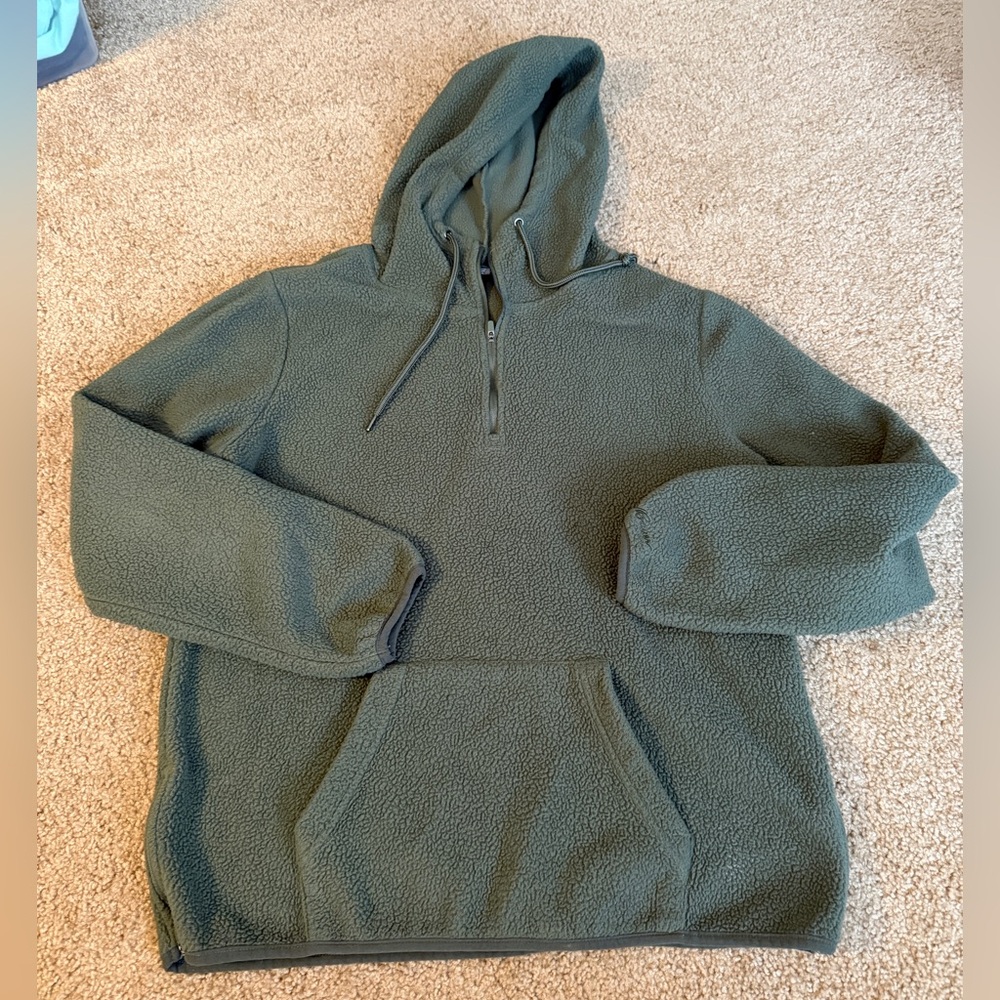 Eddie Bauer Olive Green Sherpa Half-Zip Hoodie